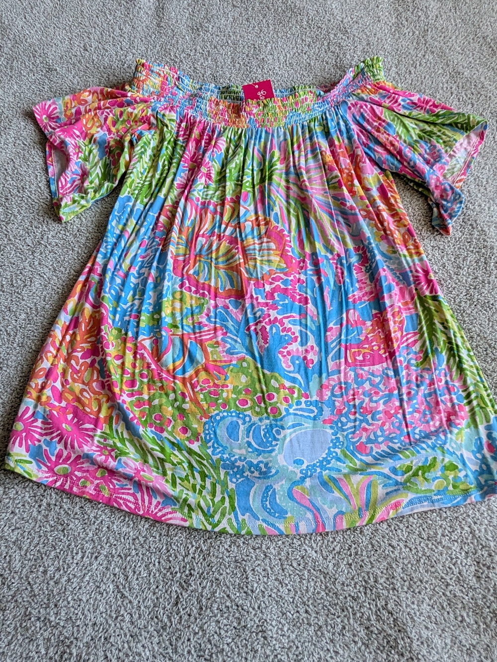 Lilly Pulitzer Off-Shoulder Tunic in Pink, Blue & Green